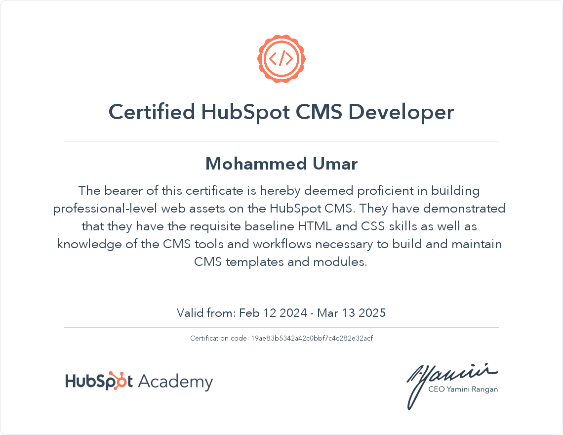 HubSpot CMS Development certification