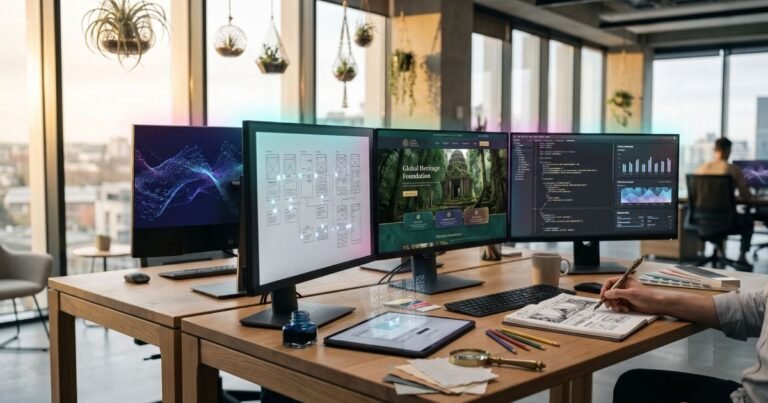 Business owner discussing website development with a professional web development company.
