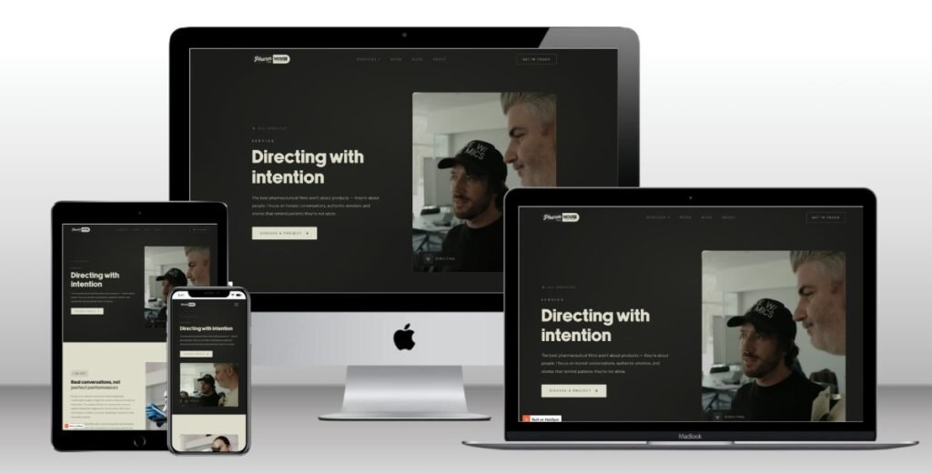 Services page of the Pharmhouse Productions website built on HubSpot CMS, showcasing a clean layout, organised service sections, and a responsive user experience.