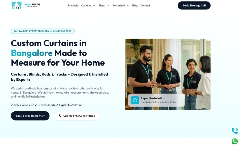 Urban Decor Curtains homepage built with WordPress and Bricks Builder