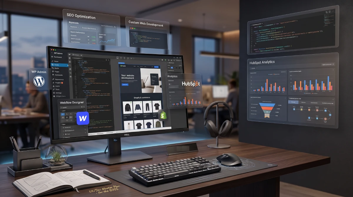 Web development services using HubSpot, Webflow and WordPress