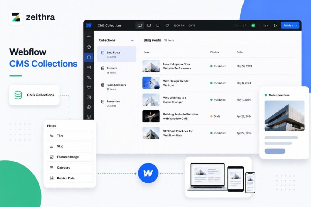 Webflow CMS Collections for managing dynamic website content