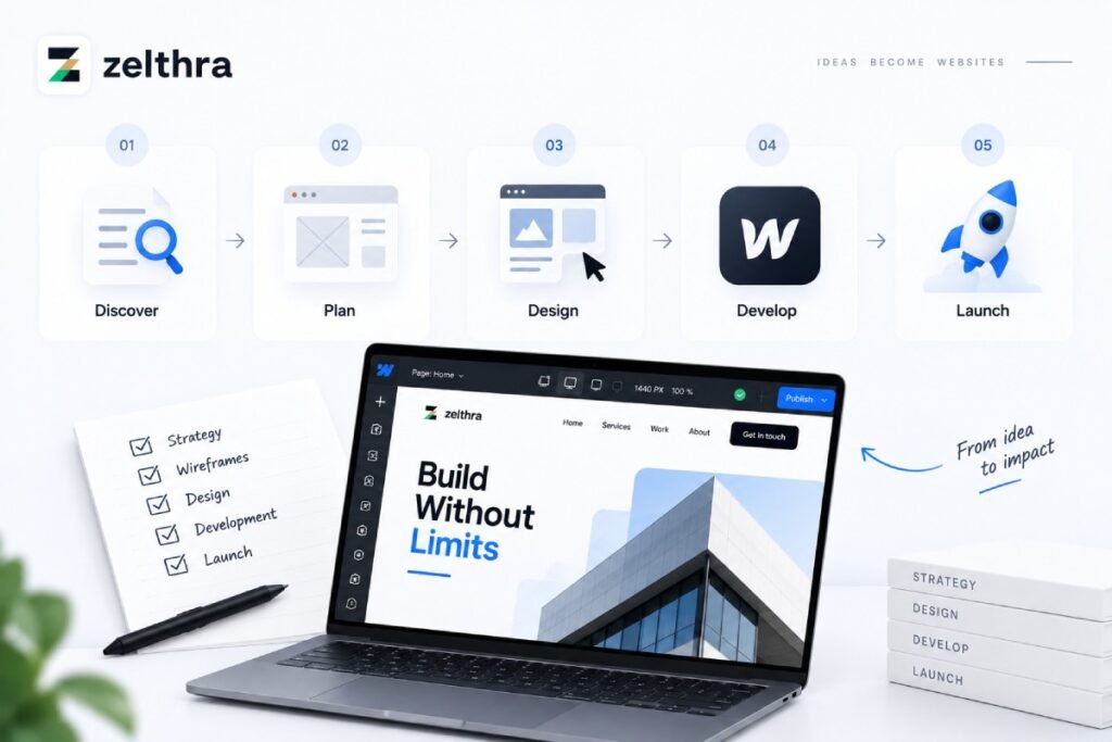Webflow development process from planning and design to development and launch
